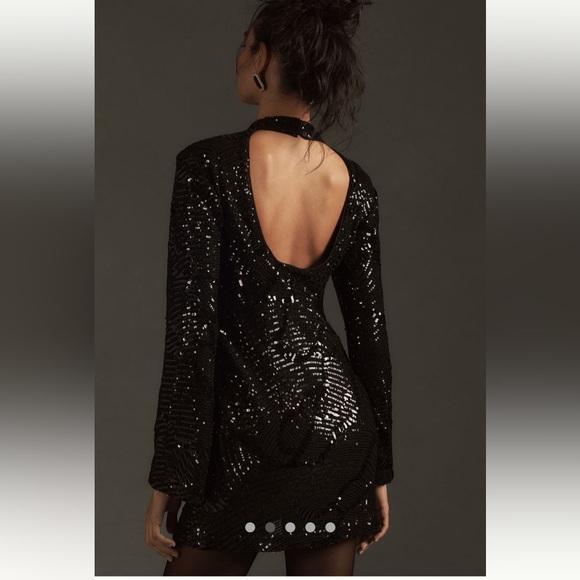 Anthropologie NWT Maeve Long-Sleeve Mock Neck Sequin Mini Dress size XXS. - Picture 2 of 13